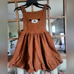 Brown Bear Face Pinafore Dress